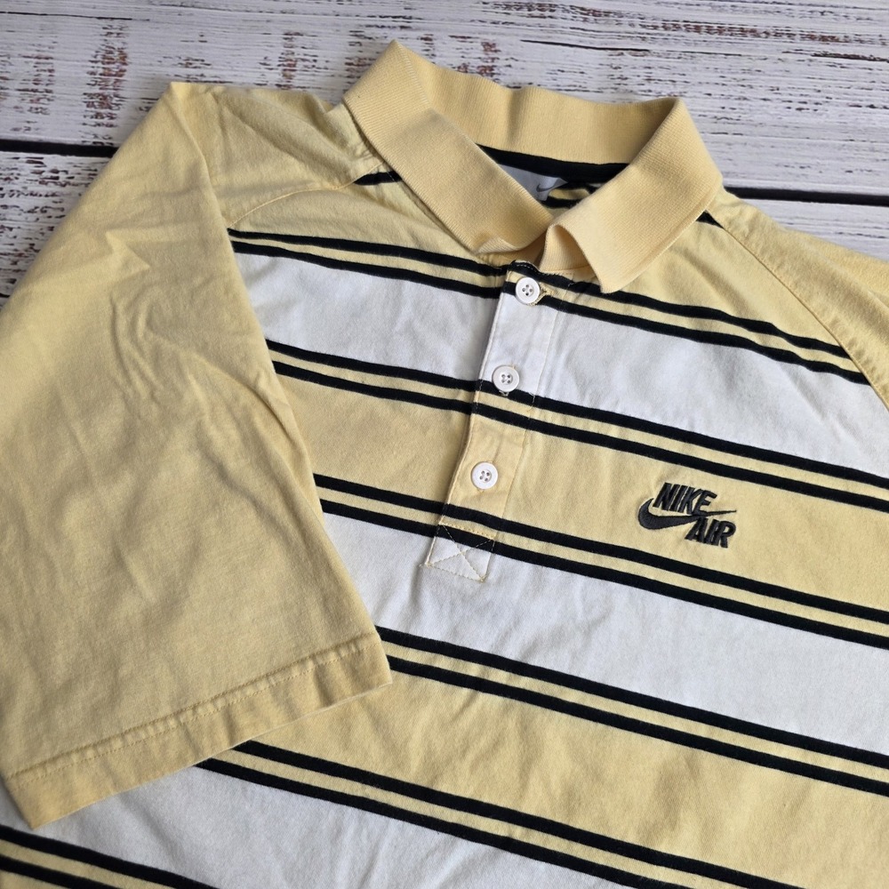 Nike Mens XL Rugby Yellow White Black Striped Polo Gray Tag Y2K Heavy Cotton